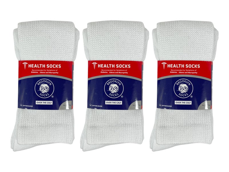 Brooklyn Socks 6 Pairs of Diabetic Over The Calf - Knee High Cotton Socks (White - 6 Pairs, Fit Men's Shoe Size 12-15) - Image 4
